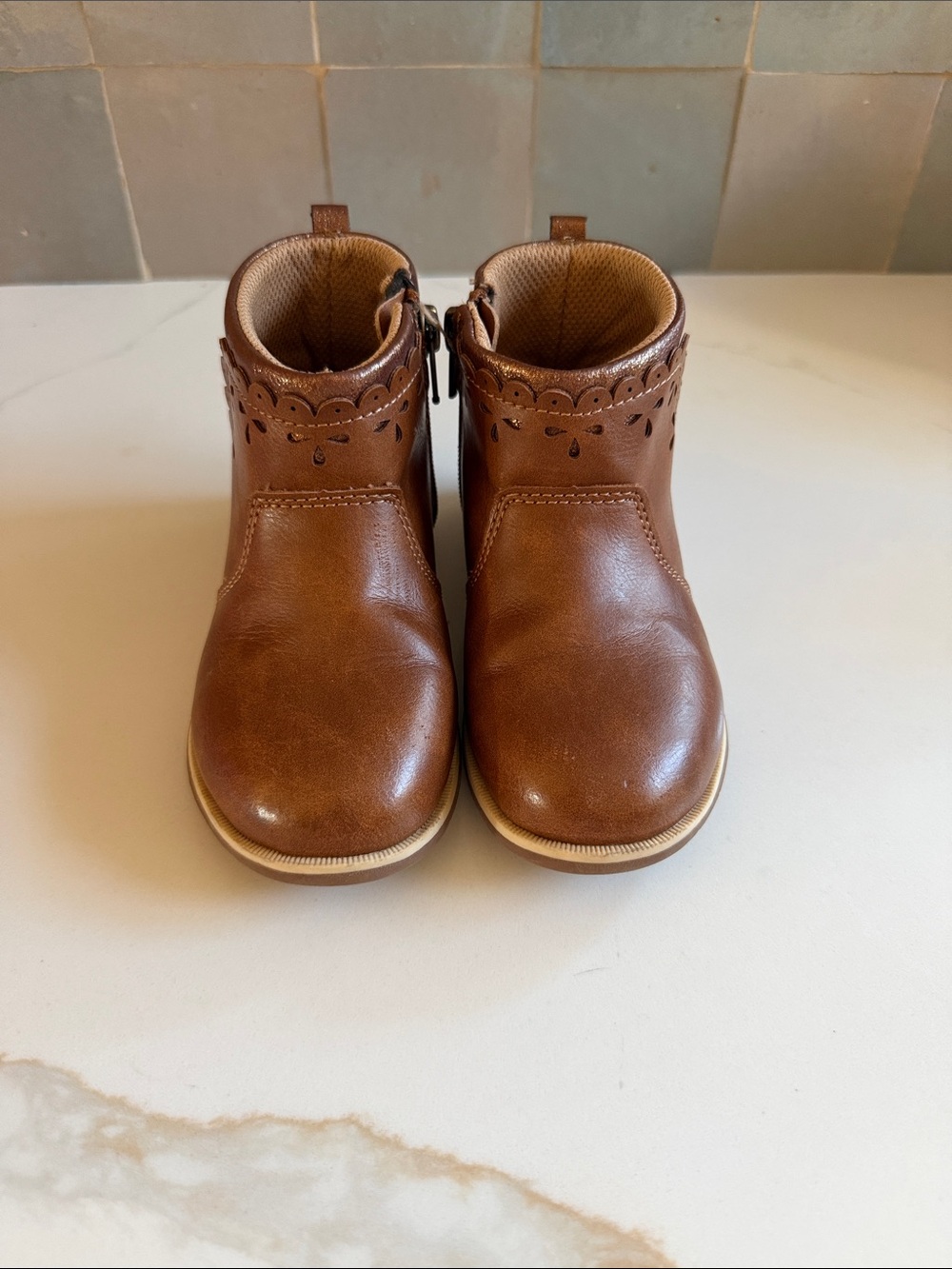 Stride Rite Girls' Brown Ankle Boots with Scalloped Trim